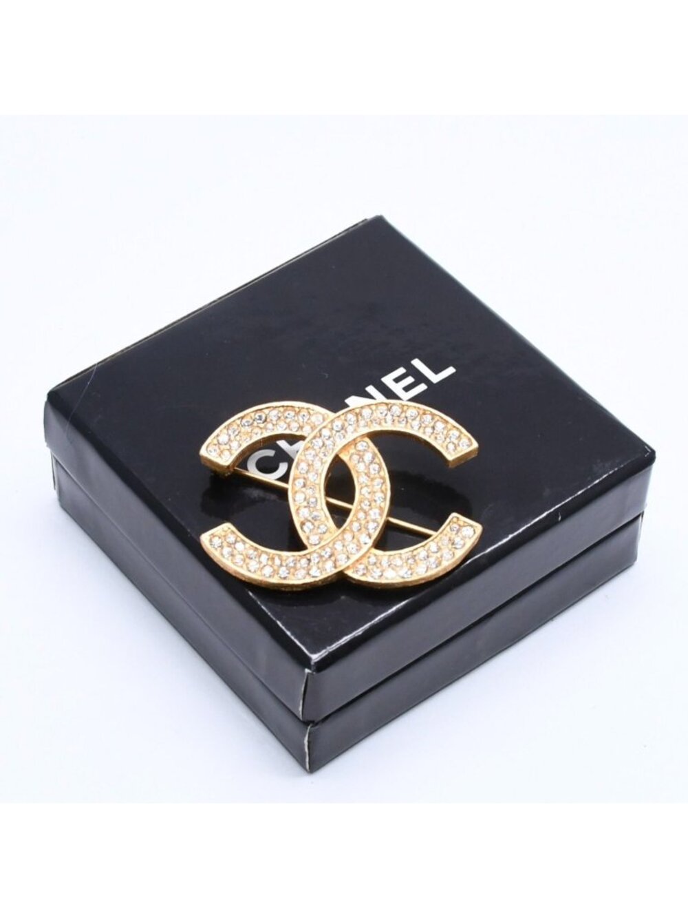 Chanel Brooch Rhinestone CC Logo Gold